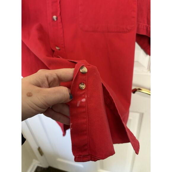 VTG 80s On The Brick Red Button Up Short Sleeve Collared Shirt Size Large Cotton - Picture 6 of 6